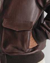THE CARTER - Brown Leather Bomber Jacket Classic Fit
