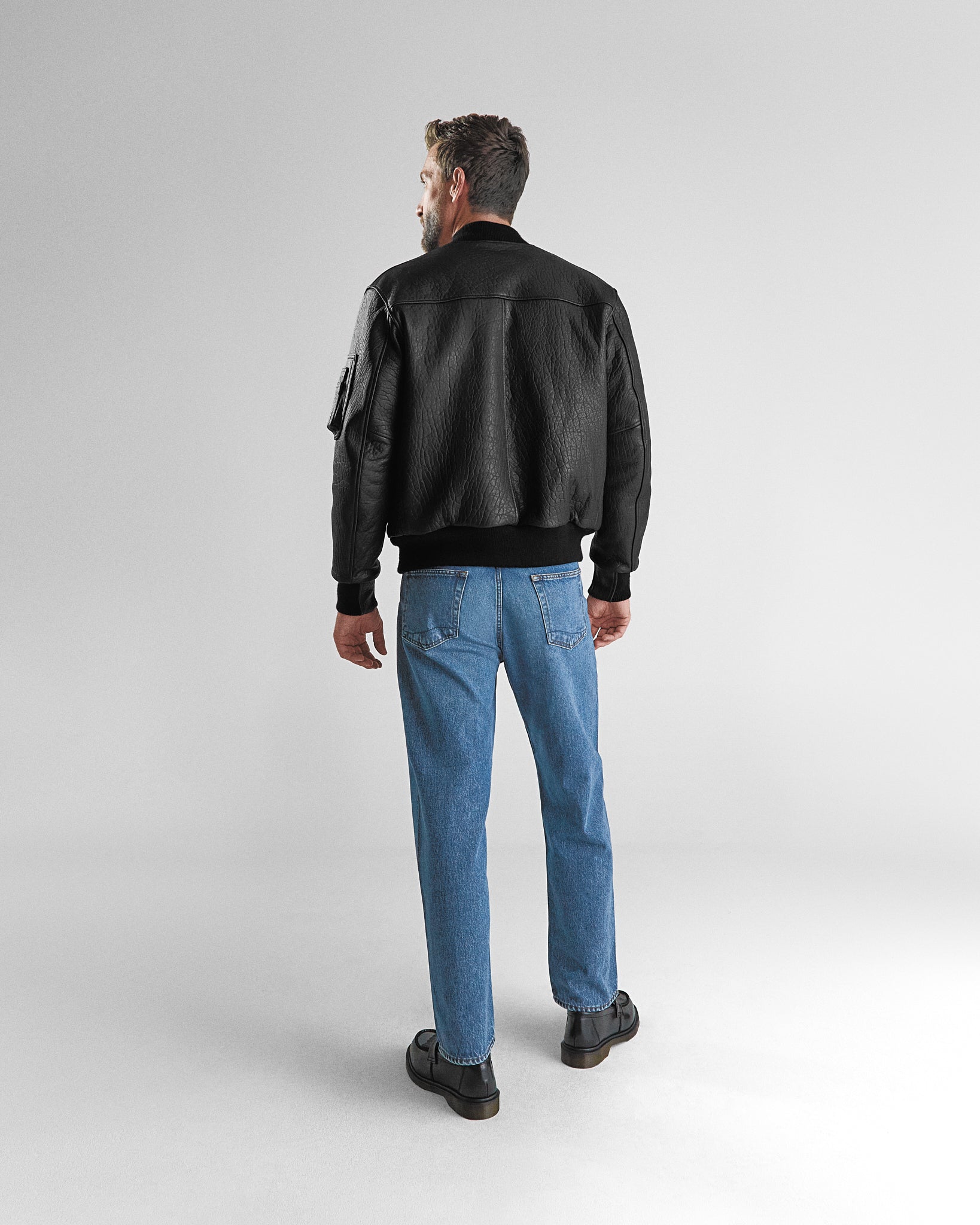 THE PACIFIC - Black Leather MA-1 Bomber Jacket Classic Fit
