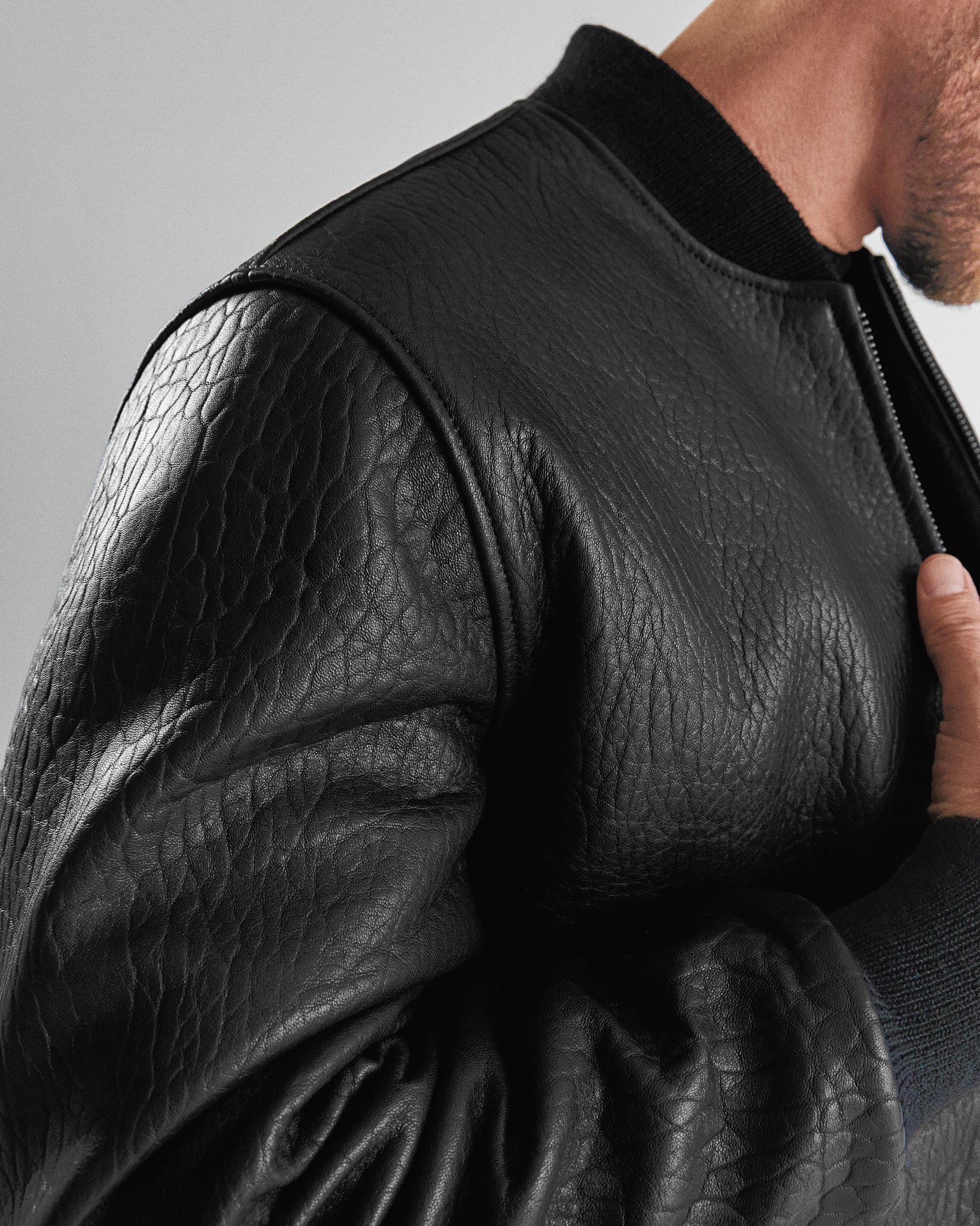 THE PACIFIC - Black Leather MA-1 Bomber Jacket Classic Fit