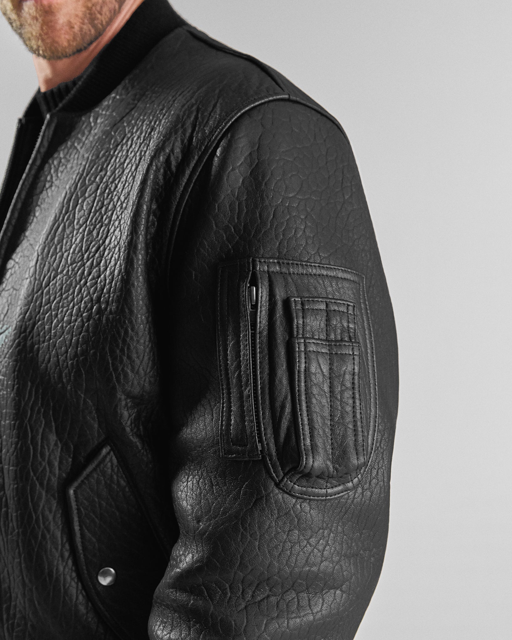 THE PACIFIC - Black Leather MA-1 Bomber Jacket Classic Fit