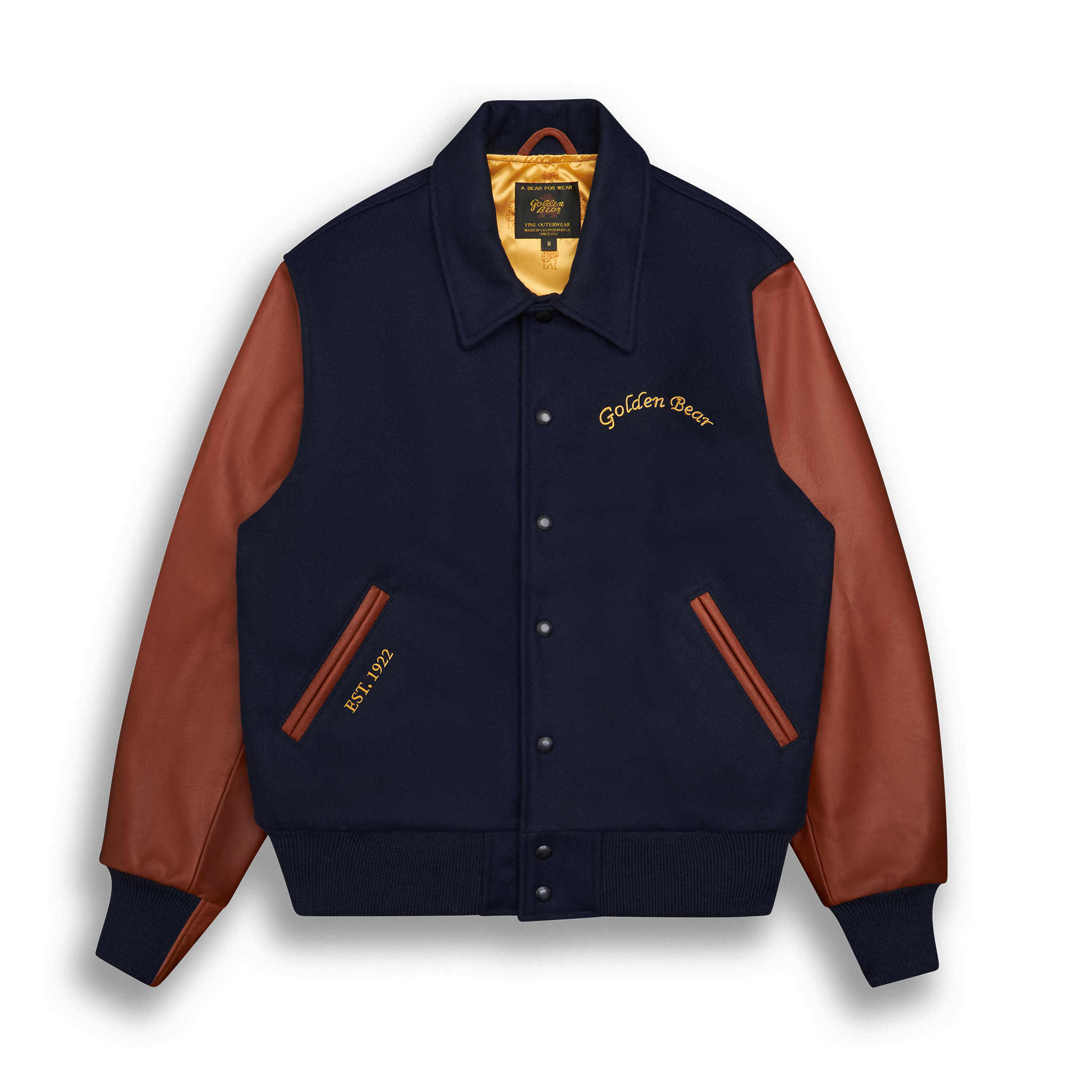 THE ALBANY ANNIVERSARY JACKET - Navy Melton Wool/Mahogany Leather Classic Fit - Golden Bear Sportswear 