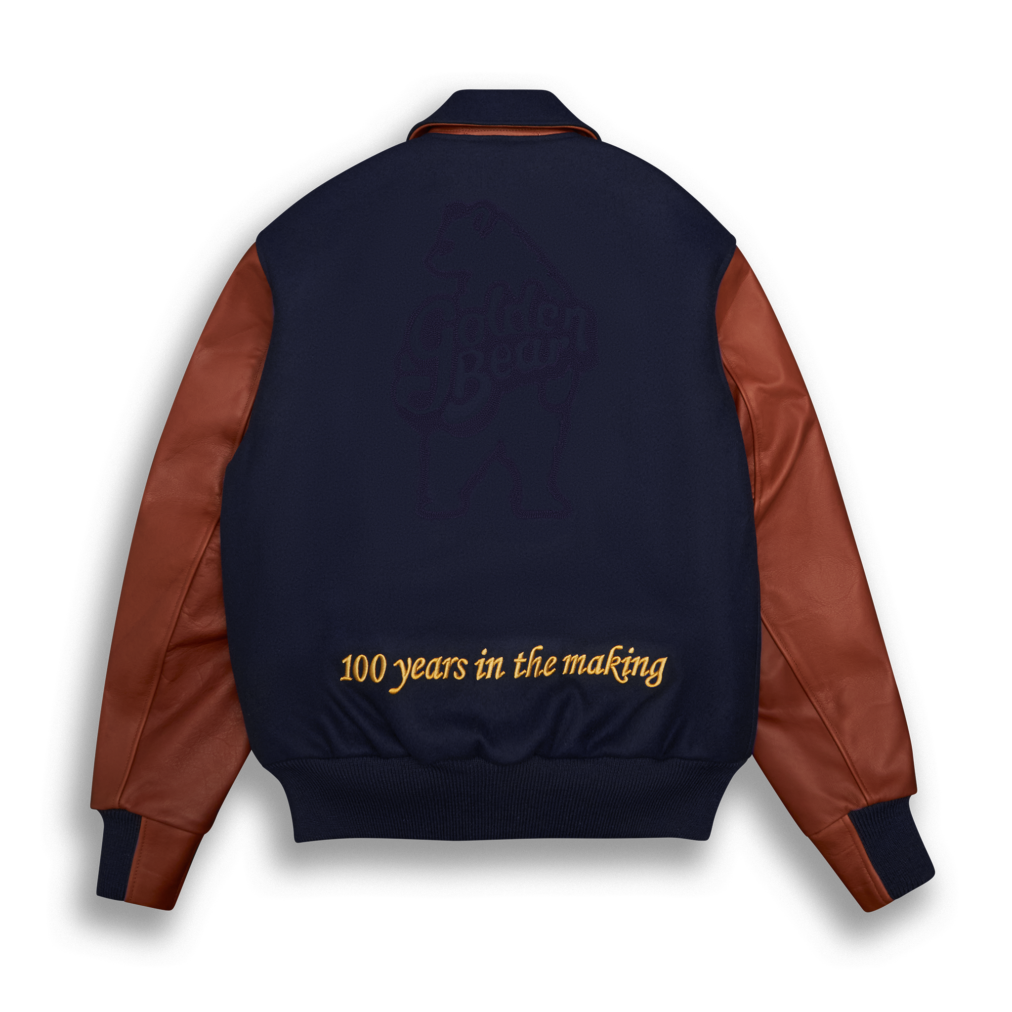 THE ALBANY ANNIVERSARY JACKET - Navy Melton Wool/Mahogany Leather Classic Fit - Golden Bear Sportswear 