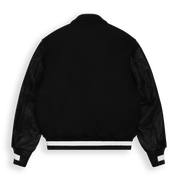 THE BYRON - Black/Black Contrast Stripe Knit Collar Varsity Jacket Classic Fit