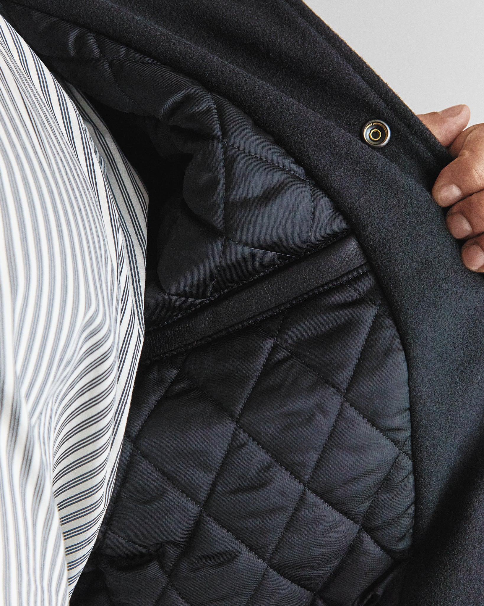 THE BYRON - Black/Black Contrast Stripe Knit Collar Varsity Jacket Classic Fit