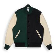 THE ALBANY SPLIT - Color Block Forest Green and Black Melton Wool/Stone Leather Classic Fit