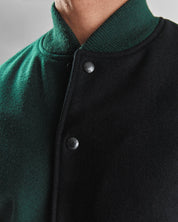 THE ALBANY SPLIT - Color Block Forest Green and Black Melton Wool/Stone Leather Classic Fit
