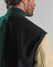 THE ALBANY SPLIT - Color Block Forest Green and Black Melton Wool/Stone Leather Classic Fit
