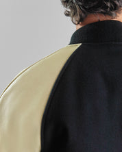 THE RALSTON - Black Melton Wool/Beige Leather Raglan Classic Fit