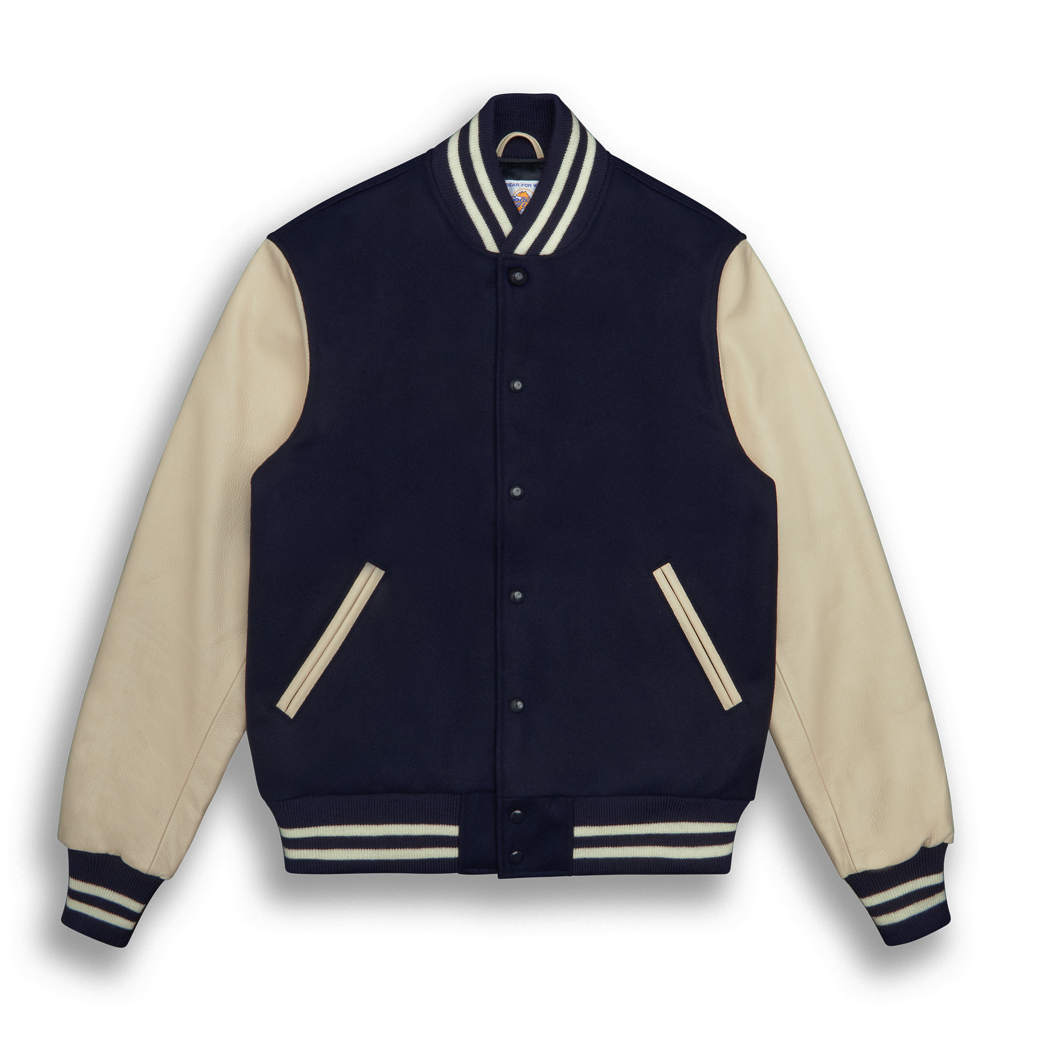 THE ALBANY - Navy Melton Wool/Stone Leather Contemporary Fit - Golden Bear Sportswear 